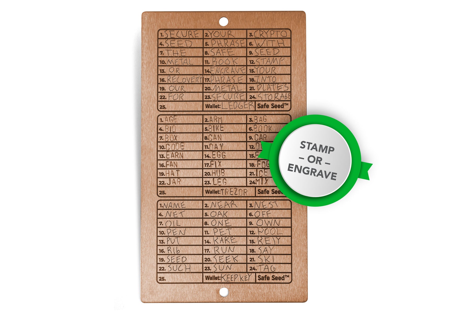 Safe Seed Stainless Steel Metal Wallet Stamp Plate Seed Phrase Storage