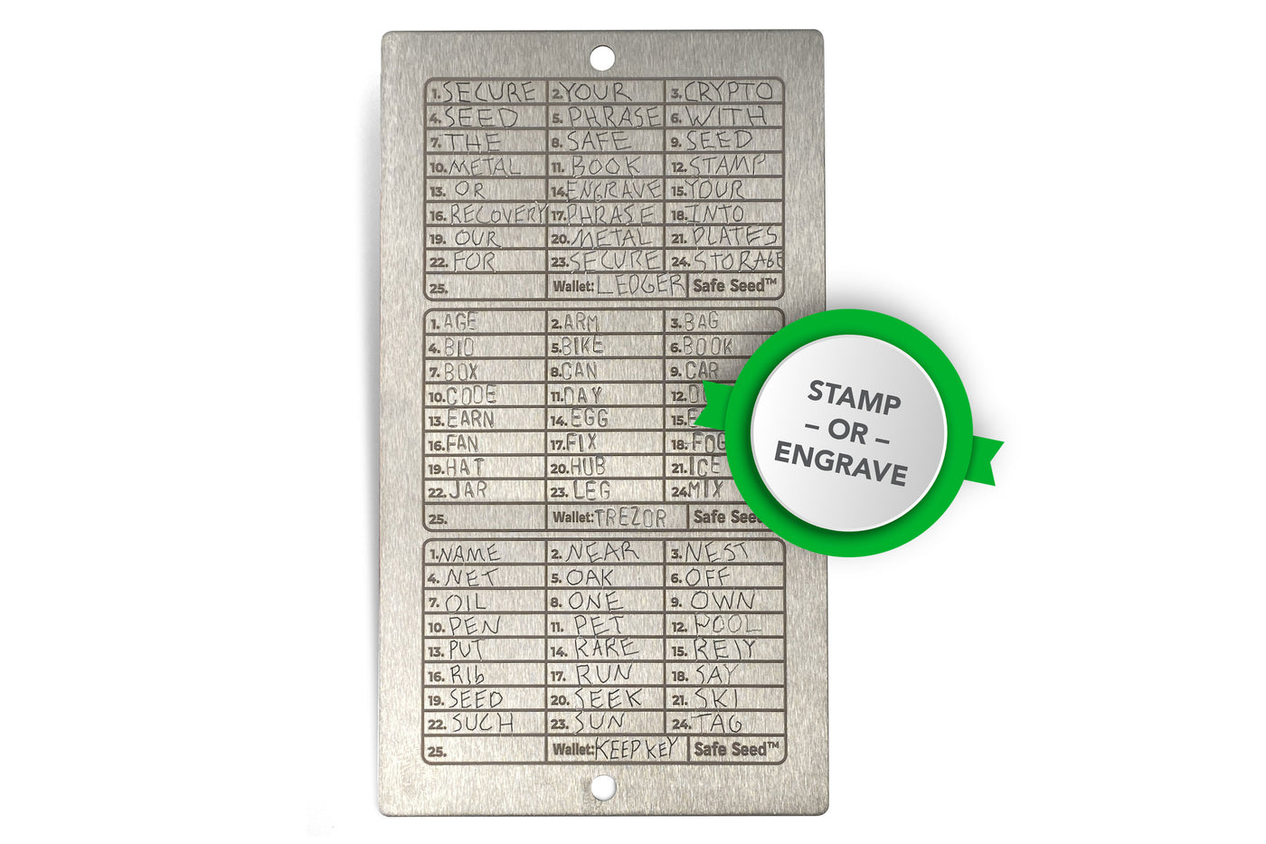 Safe Seed Crypto Recovery Passphrase Metal Book Titanium Edition W/ Stamp Kit & Bench Block